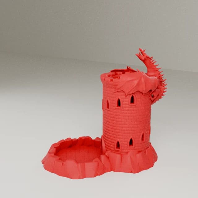 Dice Tower - Dragon's Keep, 3D printed in Texas Red