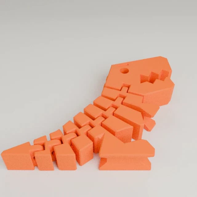 Flexi Rex with stronger links, 3D printed in Orange
