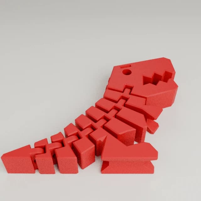 Flexi Rex with stronger links, 3D printed in Texas Red