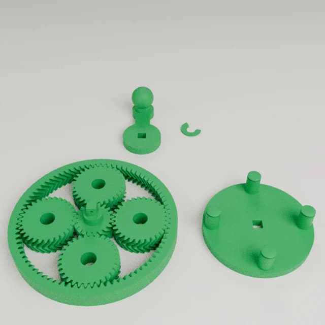 Print In Place Herringbone Planetary Gears, 3D printed in Green