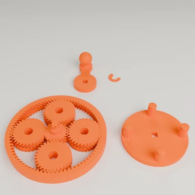 Print In Place Herringbone Planetary Gears, 3D printed in Orange