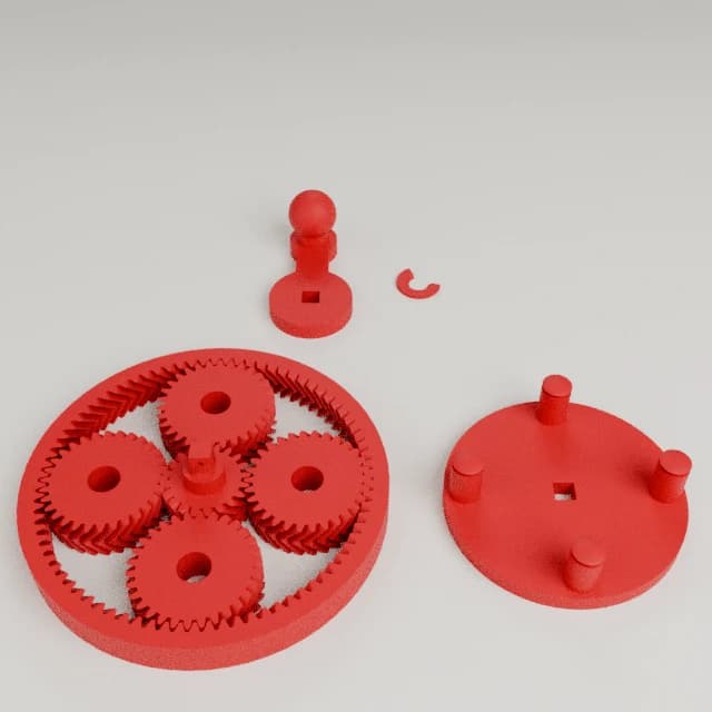 Print In Place Herringbone Planetary Gears, 3D printed in Texas Red